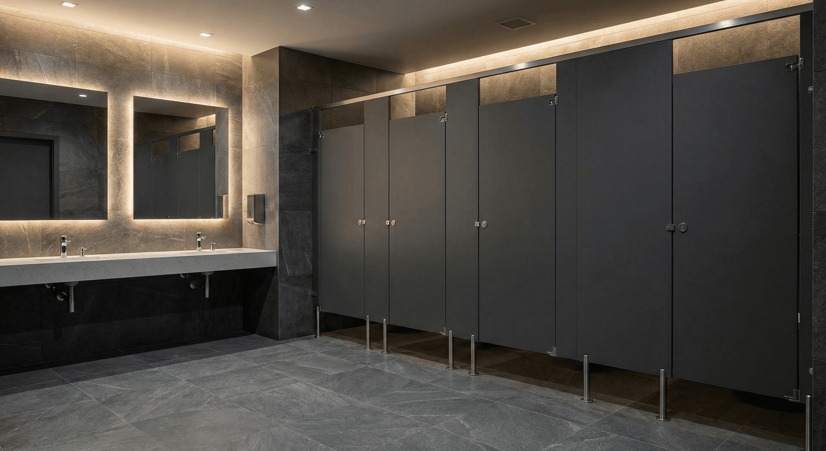 Commercial washroom partition installation
